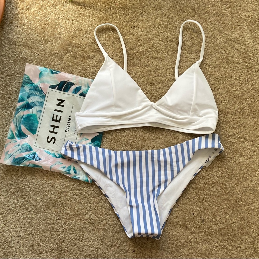 SHEIN striped triangle bikini set size S NWT